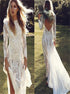 Mermaid Long Sleeve Backless Tulle Appliques Wedding Dresses LBQW0172